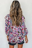 Multicolor Abstract Print 3/4 Puff Sleeve Ruffle Blouse