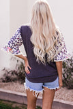 Ruffle Bell Sleeve Leopard Floral Patchwork Top