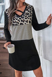 Leopard Striped Patchwork Long Sleeve T-Shirt Dress