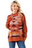 Aztec Knitted High Neck Drop Shoulder Sweater