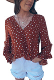 Surplice V Neck Dotted Pattern Ruffle Sleeve Blouse