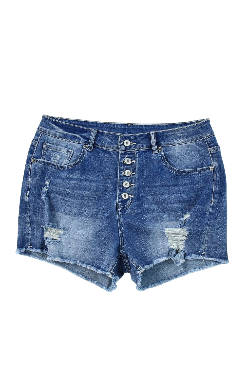 Quintuplicate Button Fly High Rise Plus Denim Shorts