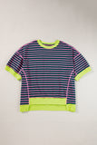 Orange Stripe Oversized Contrast Trim Exposed Seam High Low T Shirt