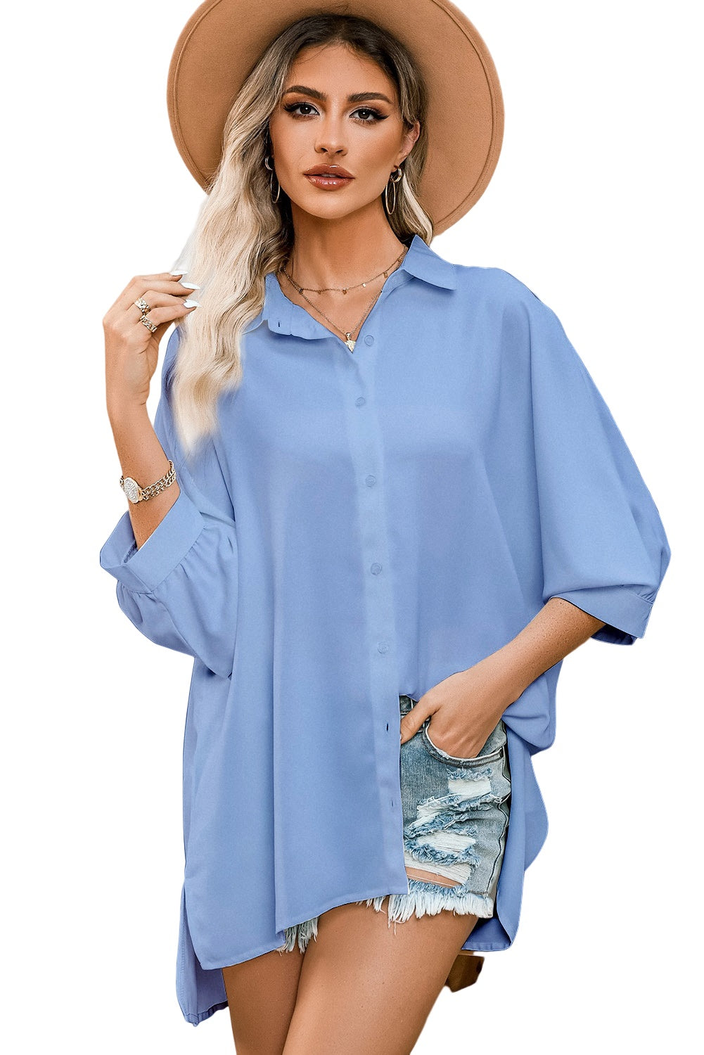 3/4 Puff Sleeve Oversize Shirt