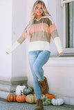 Color Block Knitted Drawstring Hooded Sweater