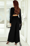 Cutout Back Belted V Neck Wide Leg Jumpsuit