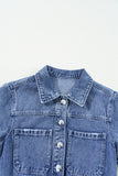 Dusk Blue Chest Pocket Front Buttoned Folded Edge Denim Short Sleeve Romper