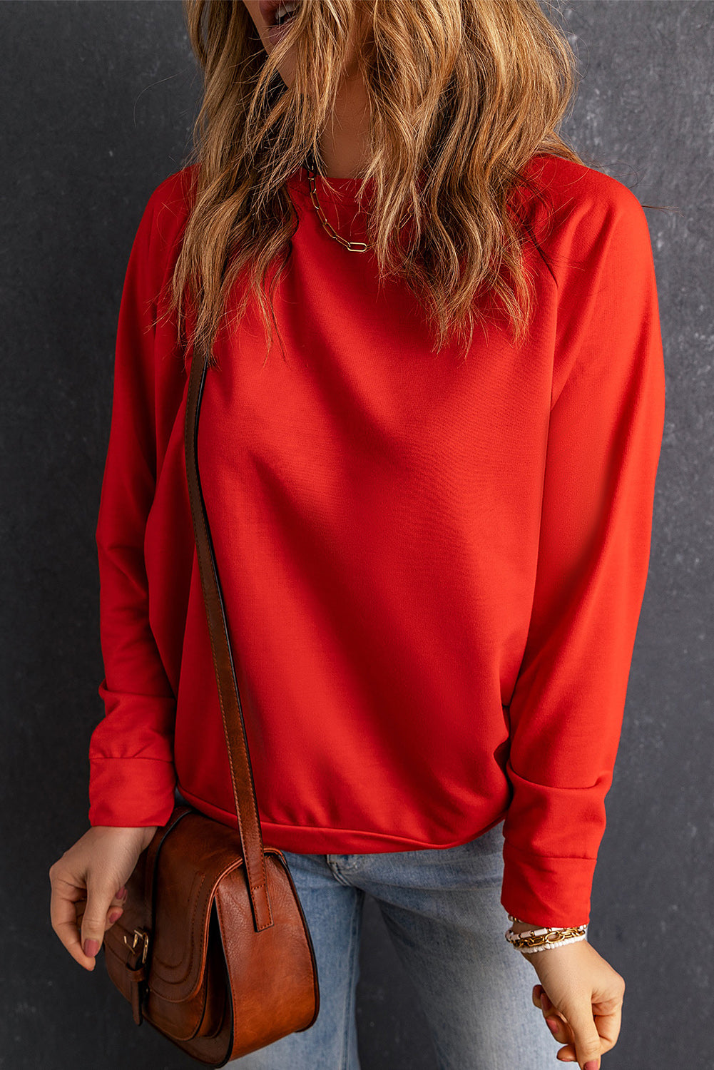 Solid Color Crewneck Pullover Sweatshirt