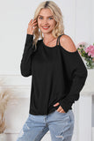 Asymmetric Strappy Cold Shoulder Long Sleeve Top