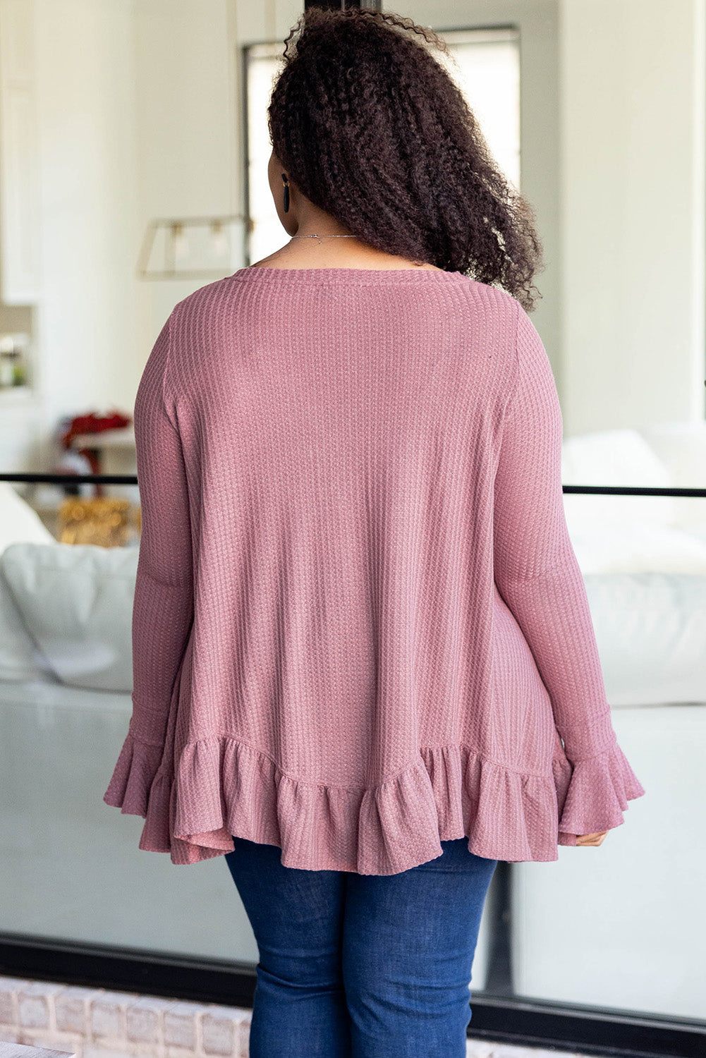 Plus Size Ruffled Waffle Knit Babydoll Top