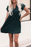 Notched Neckline Cuffed Short Sleeve Shift Dress