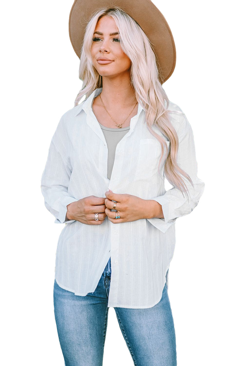 Textured Buttons Pocketed Shirt