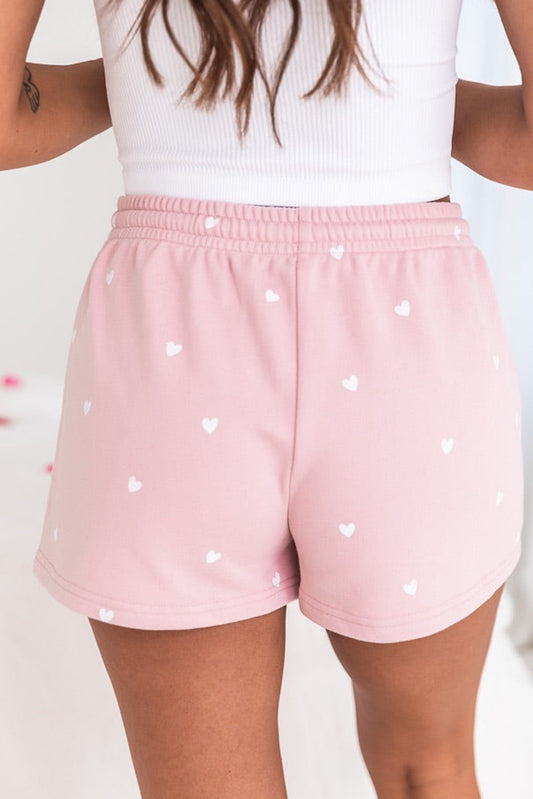 Cute Heart Print Drawstring Lounge Shorts