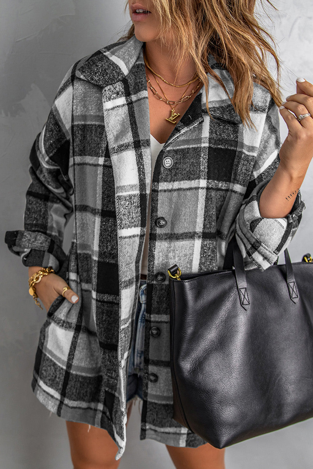 Plaid Print Buttoned Shirt Jacket