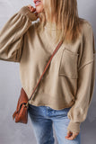 Apricot Raw Edge Patch Pocket Exposed Seam Loose Sweater