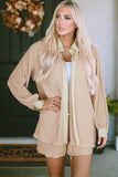 Rose Pleated Buckle Belt Drop Shoulder Shirt Mini Dress