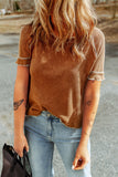 Brown Textured Round Neck Long Sleeve Top