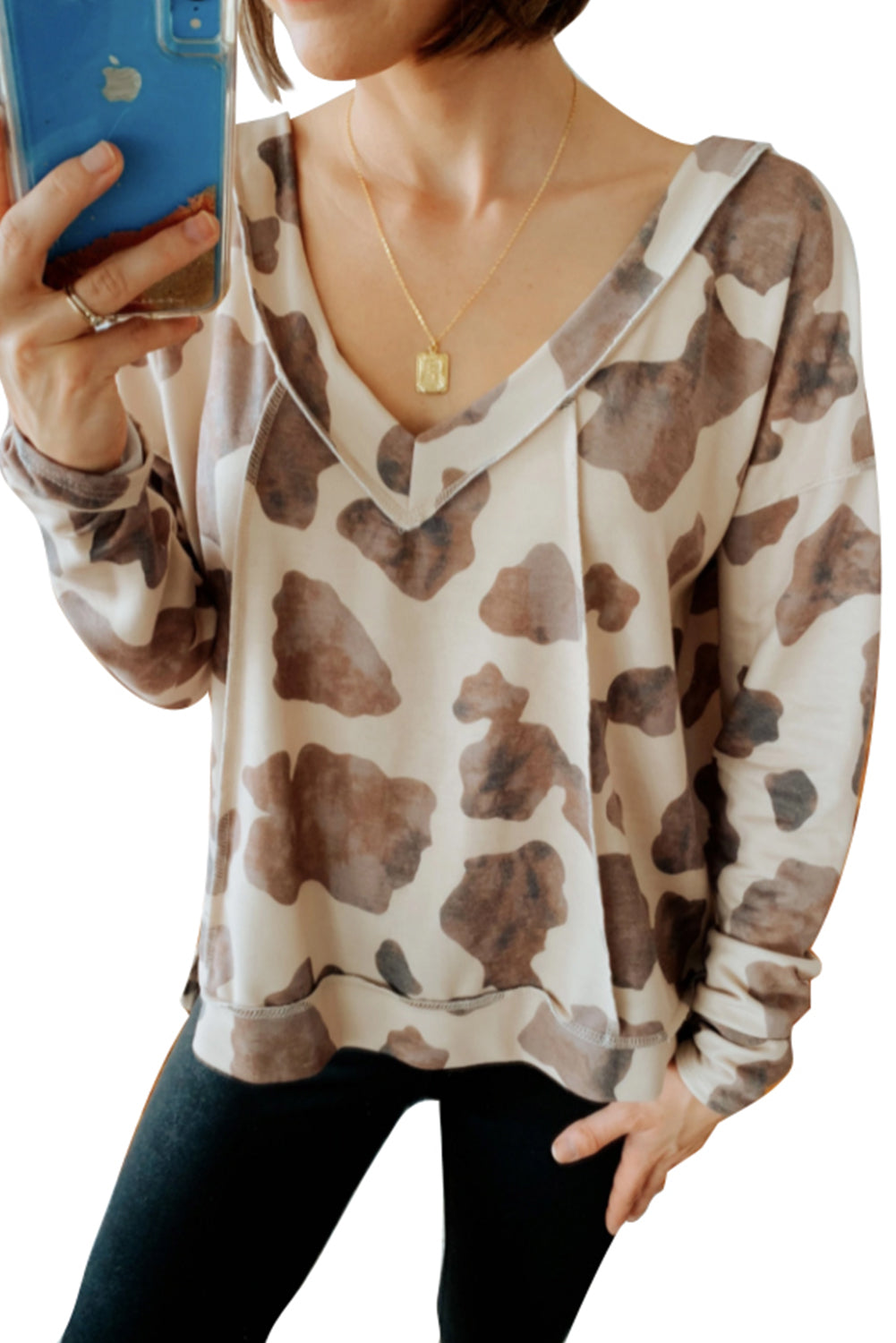 V Neck Animal Print Long Sleeve Top