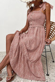 Spotted Tie Shoulder Straps Ruffle Dress