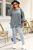 Acid Wash Relaxed Fit Seamed Pullover Sweatshirt with Slits