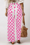 Bonbon 2-Tone Checked Print High Waist Wide Leg Pants