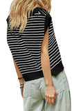 Black Stripe Turn-down V Neck Sweater Tank Top