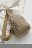 Double Zip Pocket Corduroy Shoulder Bag