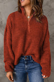 Zipped Turtleneck Drop Shoulder Knit Sweater