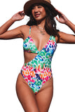 Leopard Kiss Print Asymmetric Cutout One Piece Swimwear