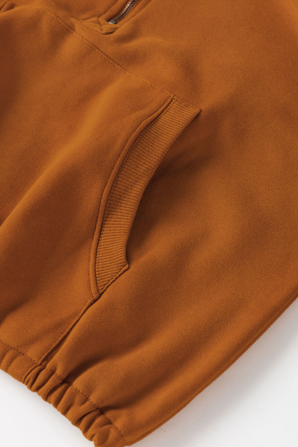 Ribbed Trim Kangaroo Pocket Zipped Hoodie