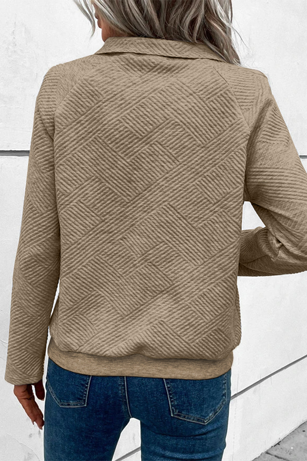 Pale Khaki Textured Knit Buttoned Kangaroo Pocket Sweatshirt