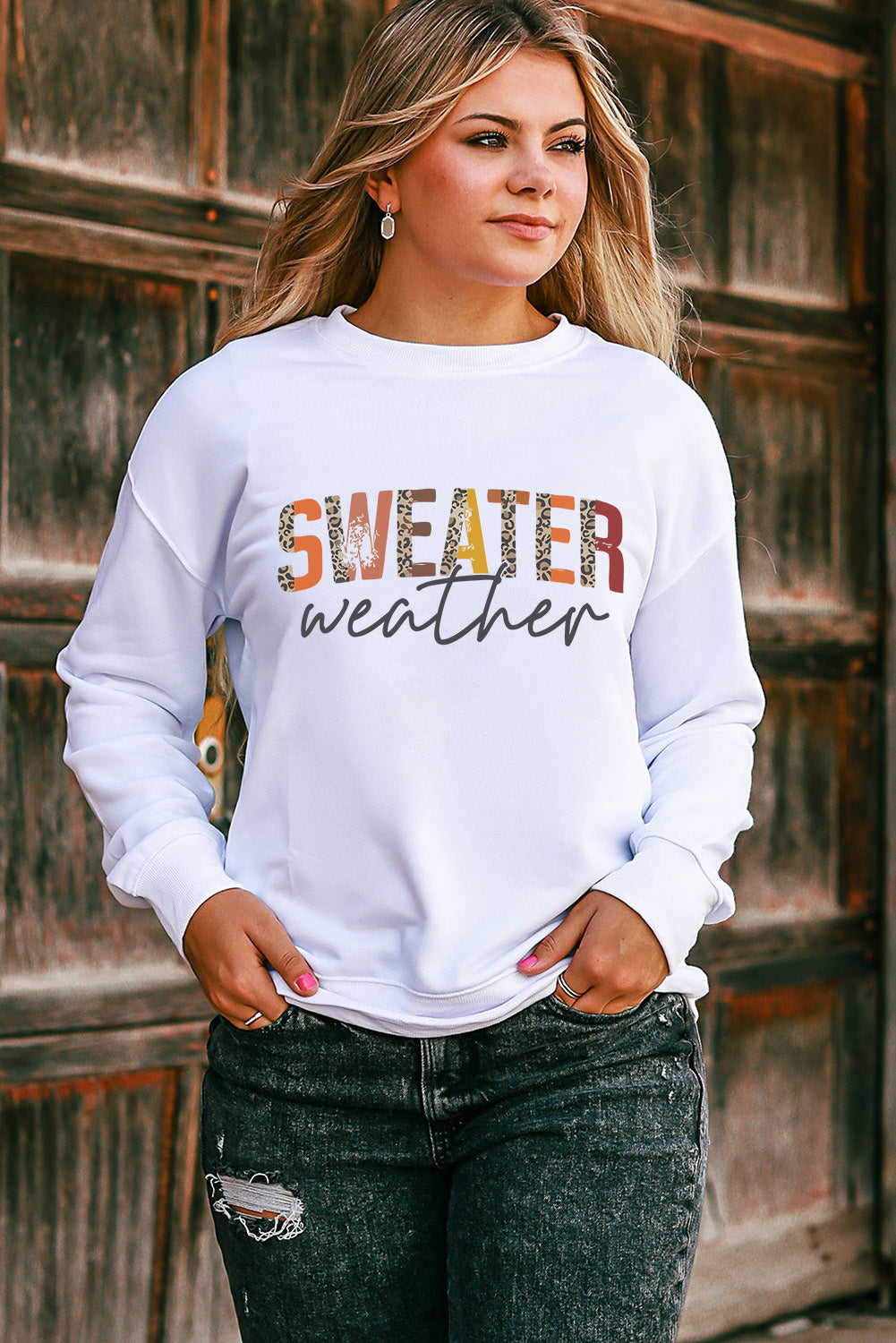 Orange Plain Crew Neck Pullover Sweatshirt