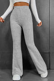 Gray Solid Color High Waist Ribbed Flare Pants