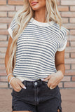 Blue Stripe Ribbed Trim Loose Fit Knitted Sweater Vest