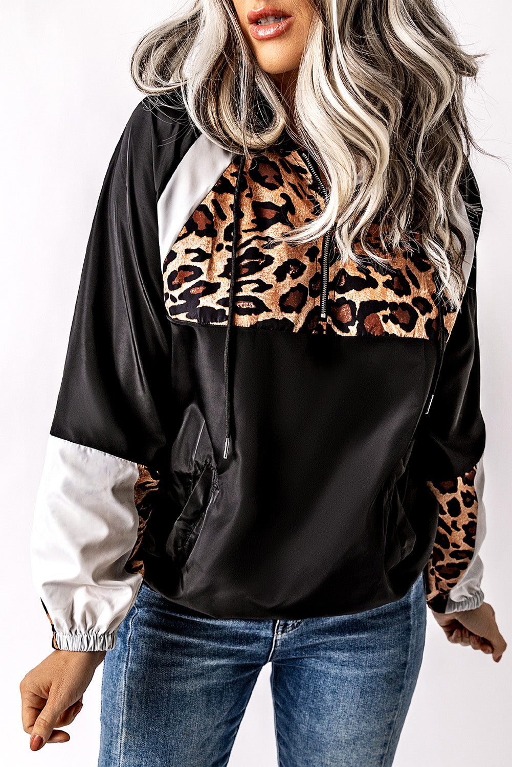 Leopard Print Contrast Stitching Hoodie