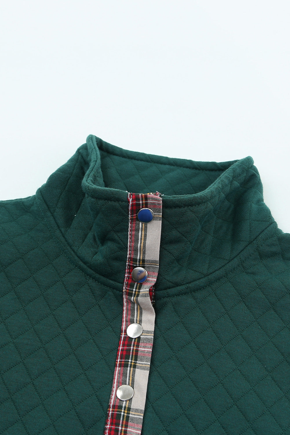 Geometric Texture Plaid Trim Sweatshirt