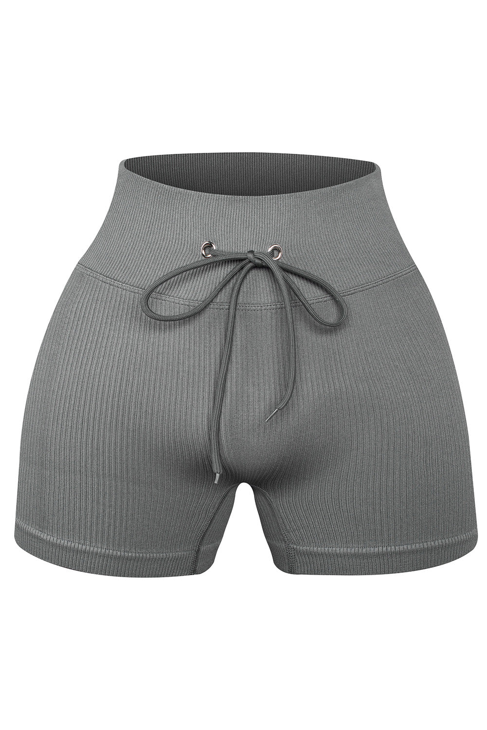 Solid Color Ribbed Drawstring Waist Yoga Shorts