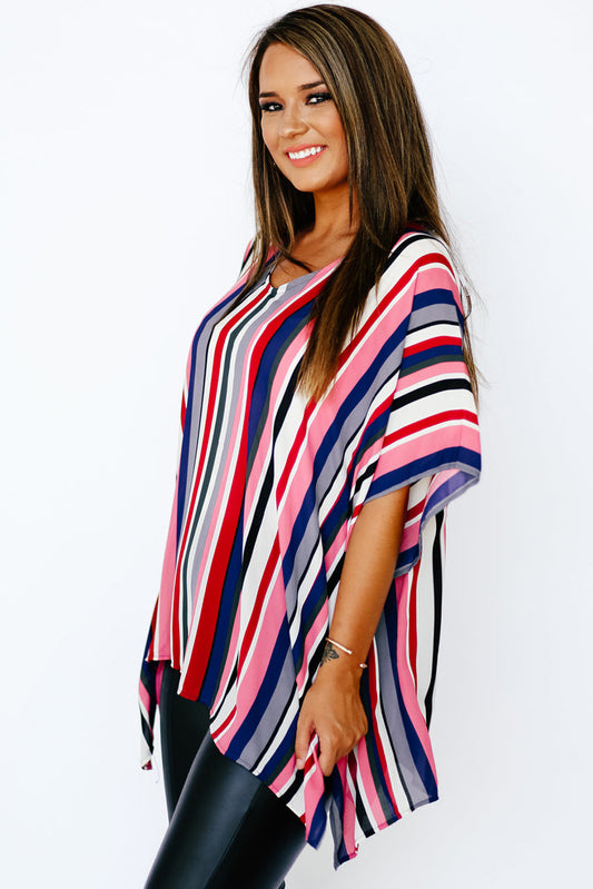 Stripe Short Sleeve Flowy Plus Size Blouse