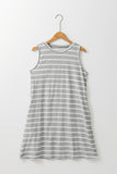 Stripe Print Side Pockets O-neck Sleeveless Mini Dress