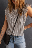 Crew Neck Ruffled Striped Tank Top