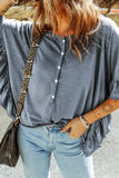 Ruffled Half Sleeve Buttoned Loose T Shirt