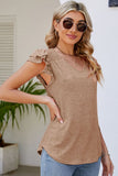 Solid Color V Neck Flutter Sleeve T-Shirt