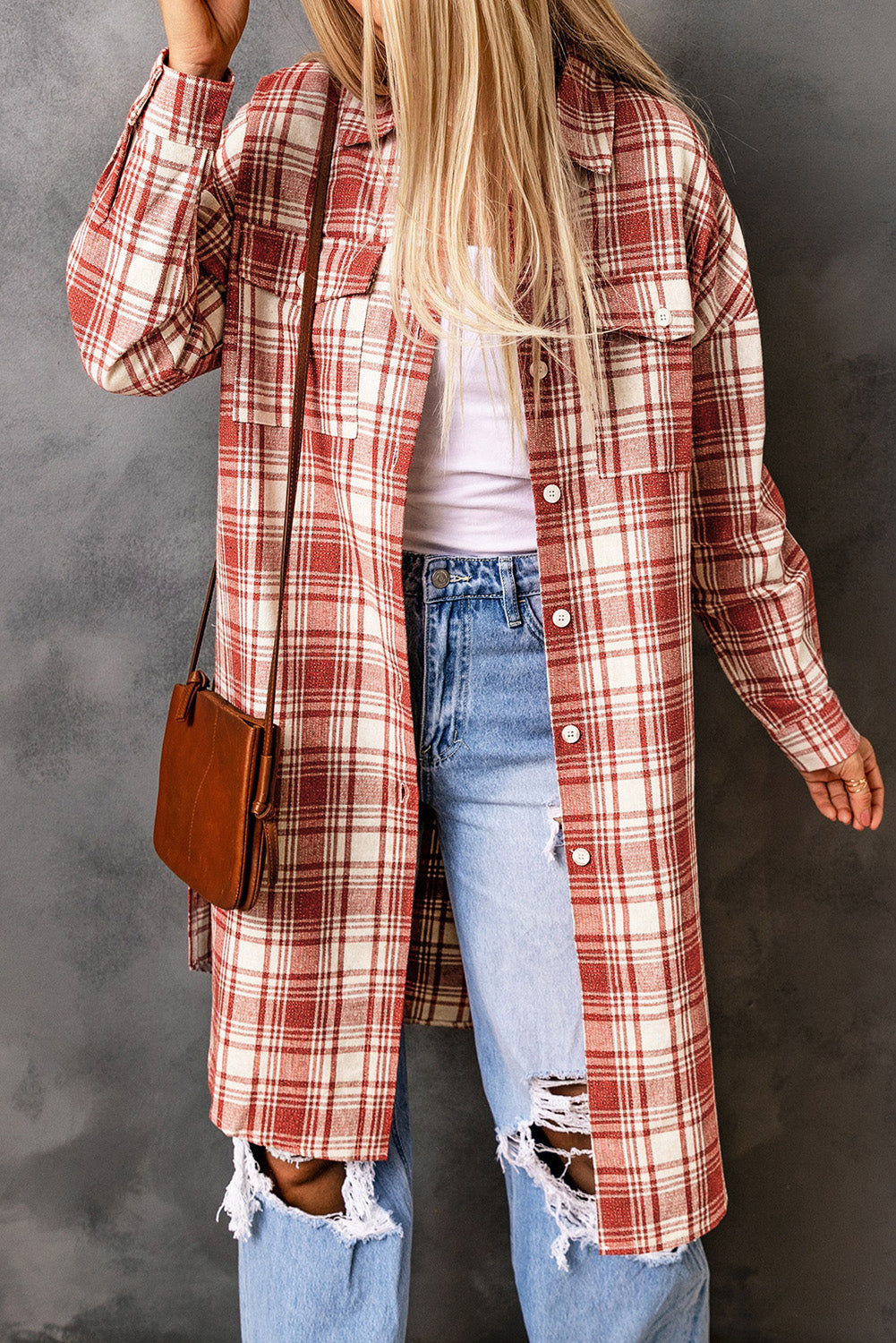 Plaid Print Button Long Shacket