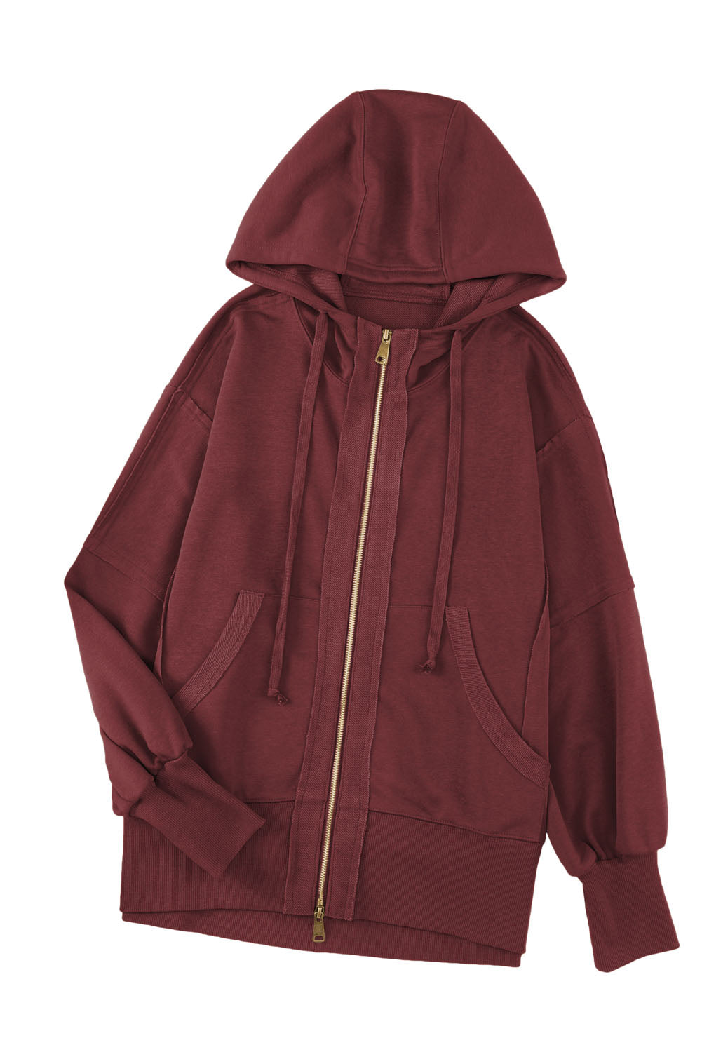 Raw Edge Exposed Seam Full Zip Hoodie