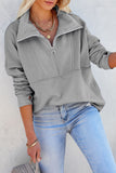 Dark Solid Color Zip Collar Sweatshirt with Pockets