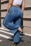 Sail Blue Washed Denim Chambray Loose Plus Size Pants