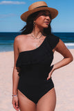 Ruffle Tiered One Shoulder One Piece Swimsuit