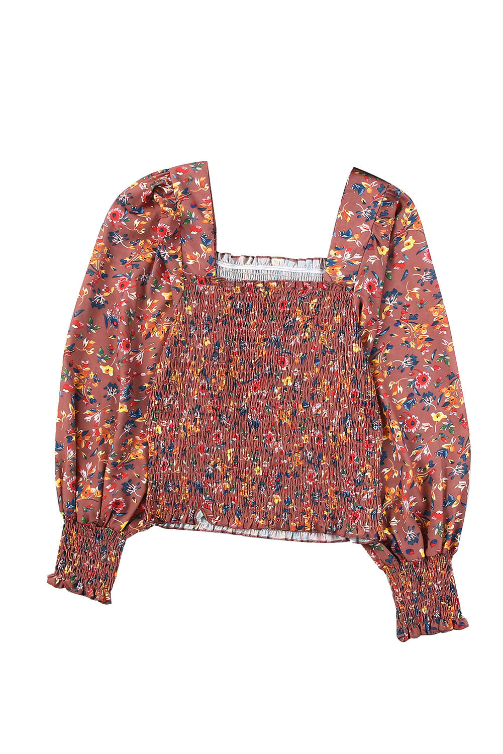 Floral Print Smocked Long Sleeve Top