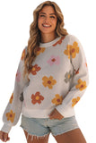 Sweet Flower Knitted Ribbed Hem Sweater