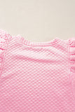 Pink Textured Ruffle Short Sleeve Pullover Top